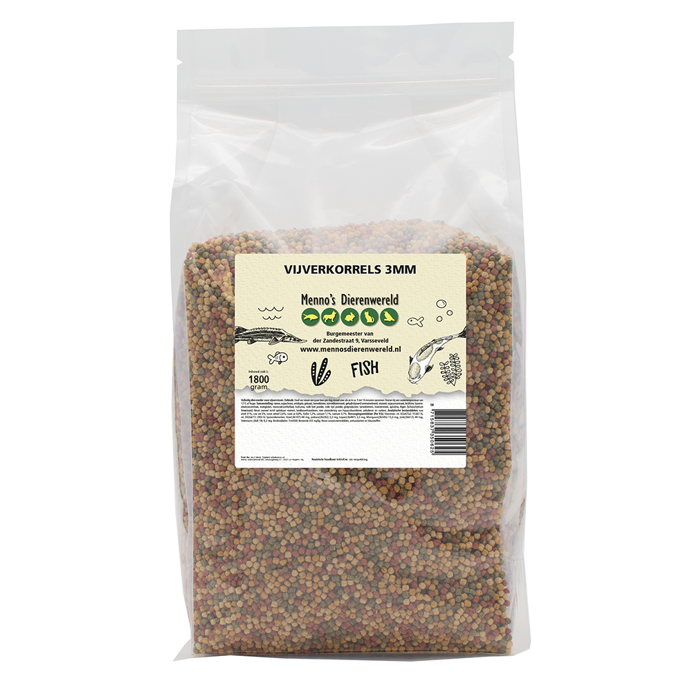 Vijverkorrels 1800 gram – Drijvend vijvervoer voor alle vijvervissen, 3 mm