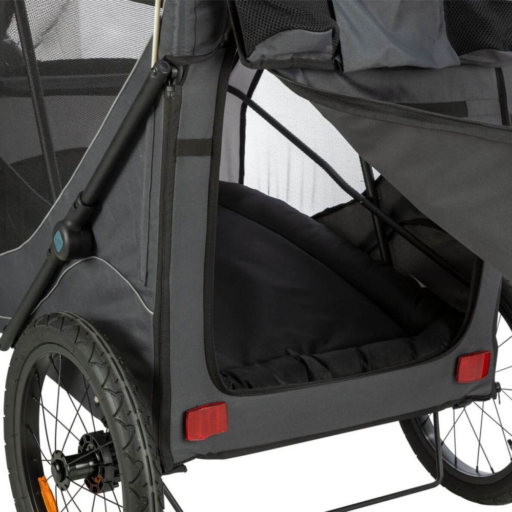 Detailfoto: Trixie Fietskar snelvouw grijs zwart voor honden met snelvouwfunctie, regenhoes, veiligheidsvlag en visco-elastisch kussen