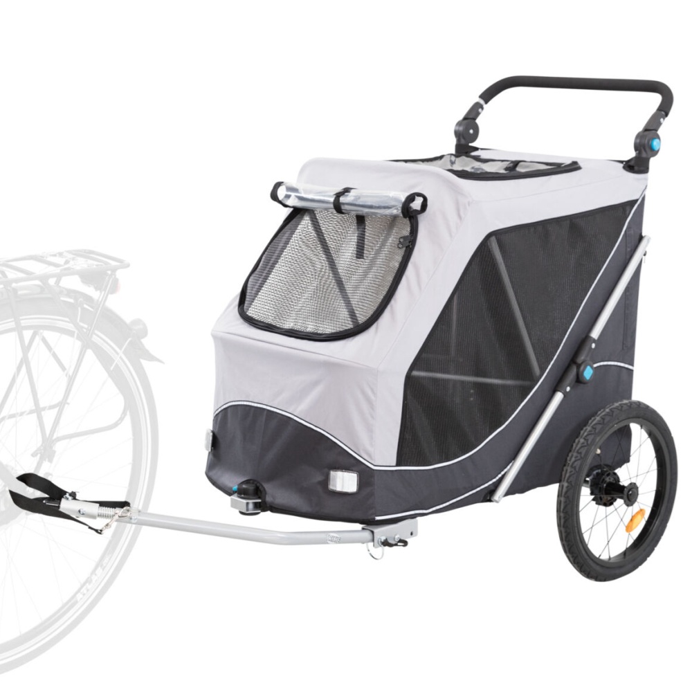 Trixie Fietskar snelvouw L grijs zwart voor honden tot 30 kg met snelvouwfunctie, regenhoes, veiligheidsvlag en visco-elastisch kussen