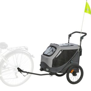 Trixie Fietskar snelvouw M grijs zwart voor honden tot 22 kg met snelvouwfunctie, regenhoes, veiligheidsvlag en comfortabel kussen