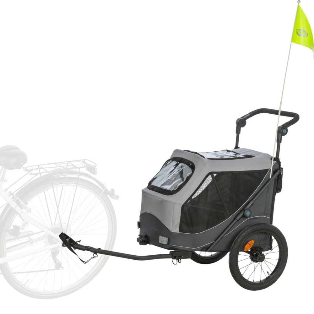 Trixie Fietskar snelvouw M grijs zwart voor honden tot 22 kg met snelvouwfunctie, regenhoes, veiligheidsvlag en comfortabel kussen