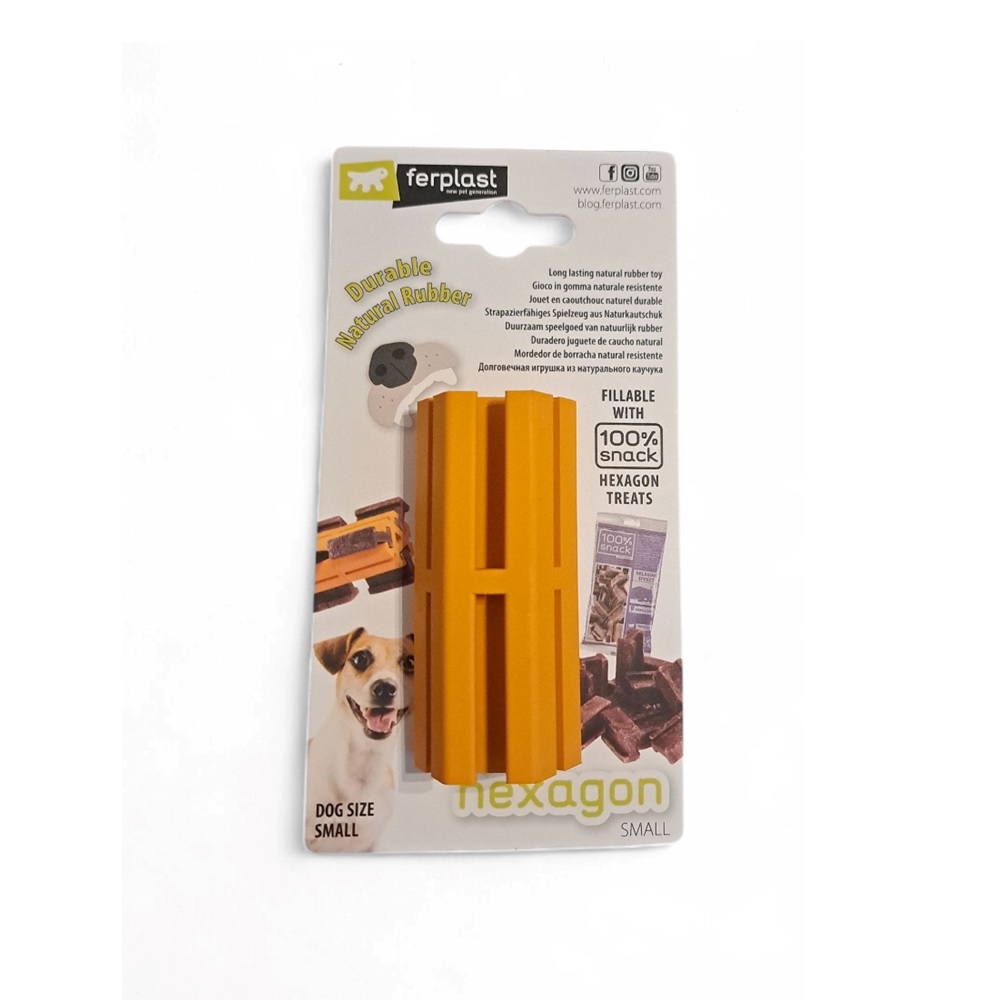 Ferplast Hexagon Small hondenspeelgoed – natuurlijk rubber bijtspeeltje van 8x3,5 cm