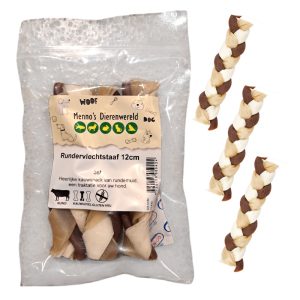 Rundervlechtstaaf hond 12 cm – natuurlijke kauwsnack van runderhuid.