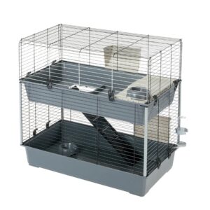 Ferplast Rabbit 100 Double dubbele konijnenkooi met twee verdiepingen, ladder, hooiruiven, drinkfles, voerbakken en schuilhuis