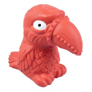 Rubber kauwspeeltje specht rood voor honden met reliëfpatronen