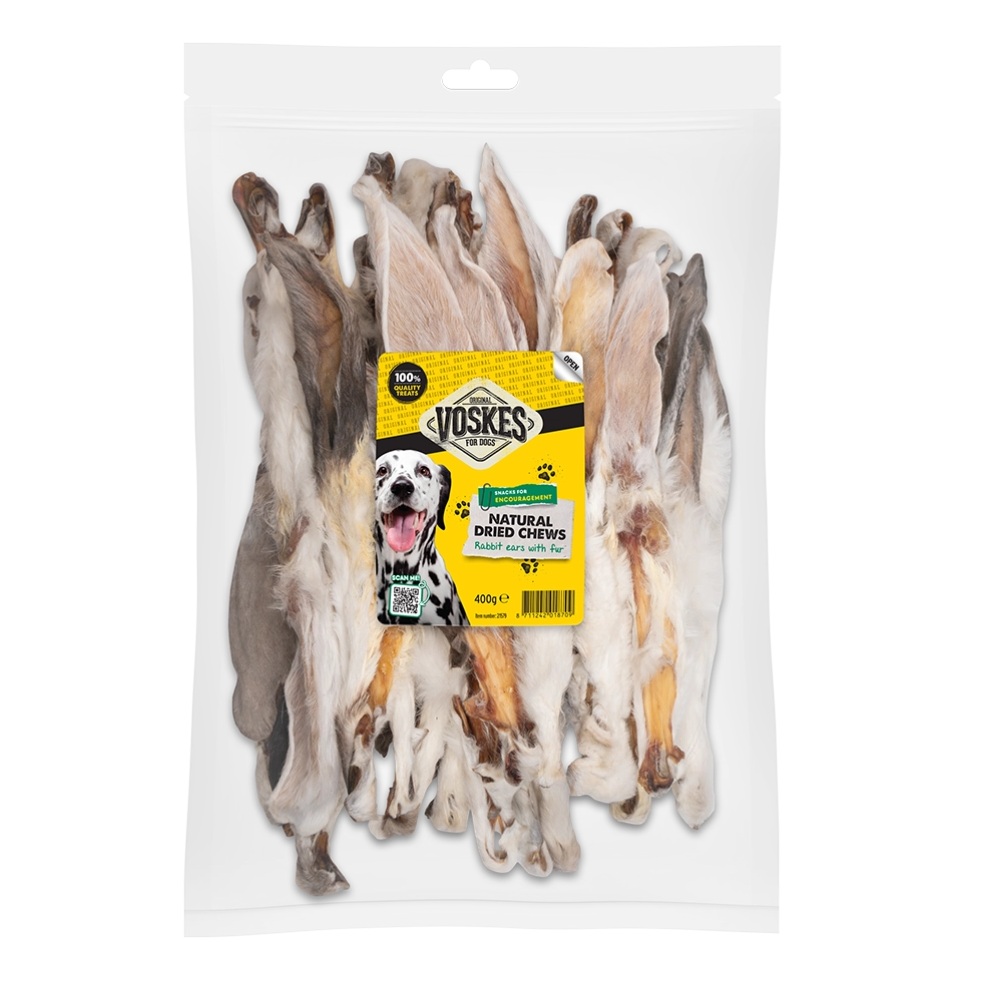 Zak Voskes Konijnenoren met vacht, 400 gram.