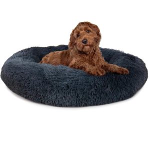 Pluche donut Fifi antraciet – ronde, superzachte donutmand met opstaande rand (fluffy donkergrijs hondenbed)