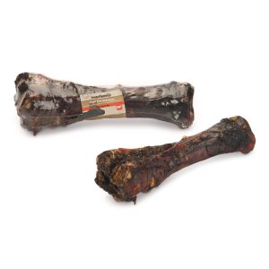 Gedroogde runder onderpoot 22–24 cm hondensnack, stevige kauwkluif van rund verpakt in folie.