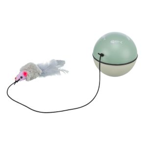 Trixie Turbinio kattenbal ø9 cm van kunststof met motor en muis aan elastisch koord, rolt willekeurig