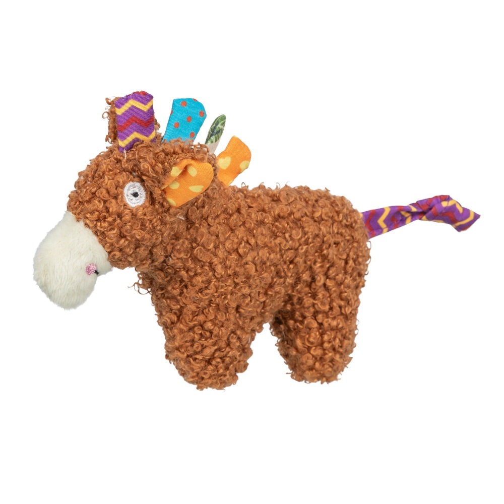 Kattenspeelgoed paard pluche 15cm met kattenkruid (catnip), zacht polyester speeltje voor katten.