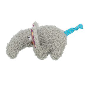Kattenspeelgoed olifant van pluche (polyester) 15 cm met kattenkruid/catnip, spel-stimulerend kattenspeeltje.