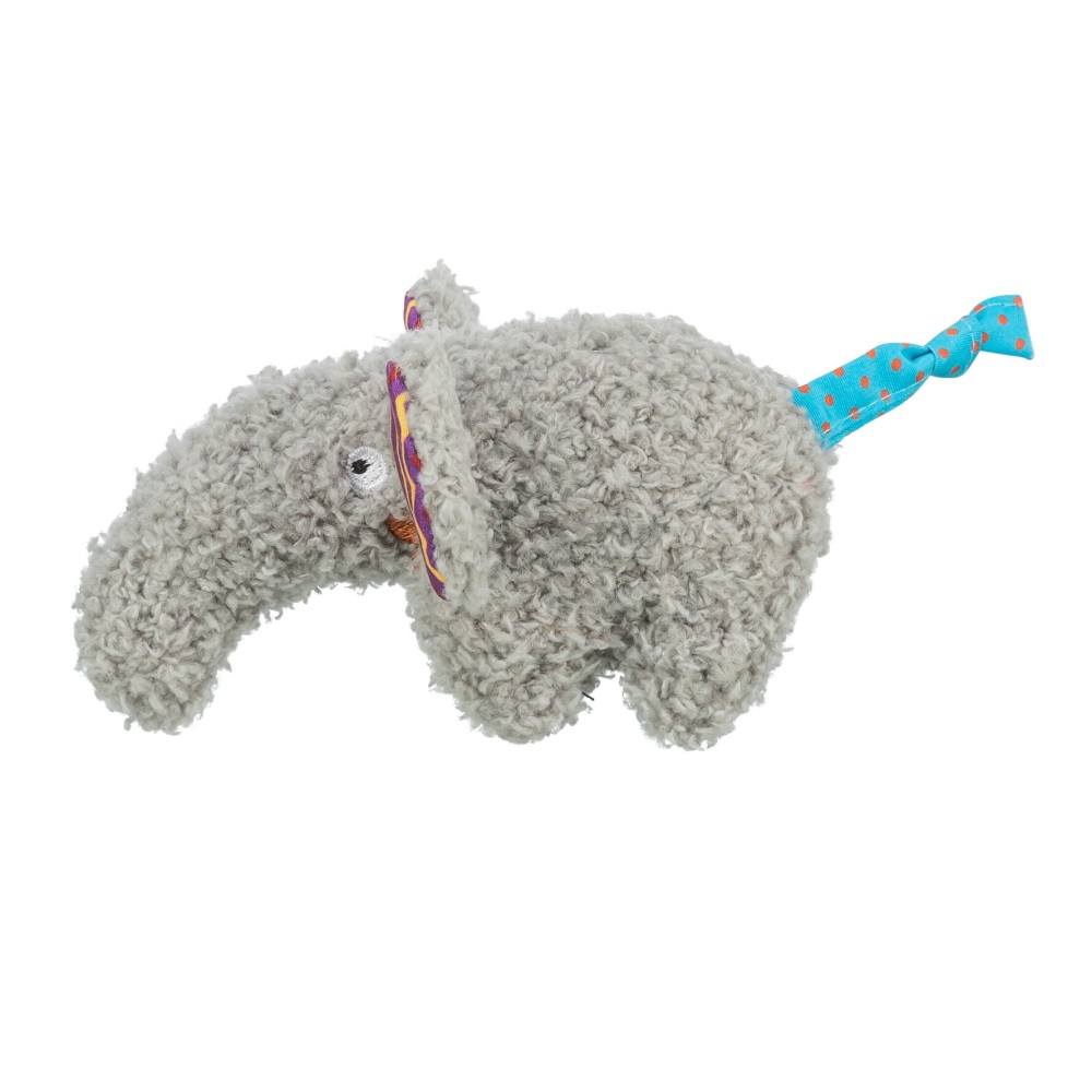 Kattenspeelgoed olifant van pluche (polyester) 15 cm met kattenkruid/catnip, spel-stimulerend kattenspeeltje.
