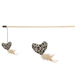 Kattenspeelgoed hengel met hartje 50 cm hout en pluche met catnip