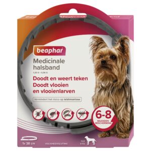 Medicinale halsband hond tot 8 kg (38 cm). Werkt tot 8 maanden tegen teken en tot 6 maanden tegen vlooien. Langdurig, makkelijk en scherp geprijsd.