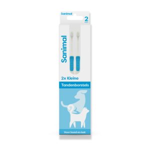 Sanimal Kleine Tandenborstel 2 stuks voor gebitsverzorging van hond en kat