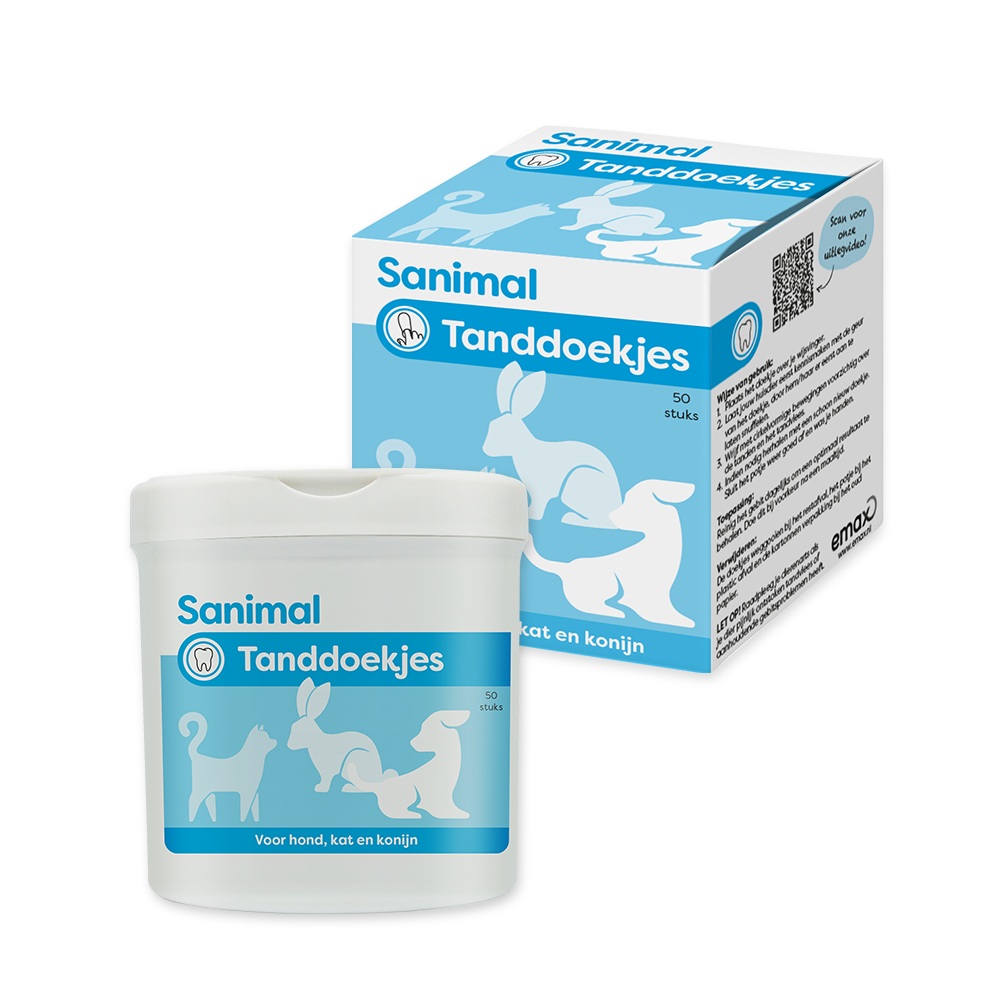 Sanimal Tanddoekjes 50 stuks verpakking voor gebitsverzorging bij hond en kat