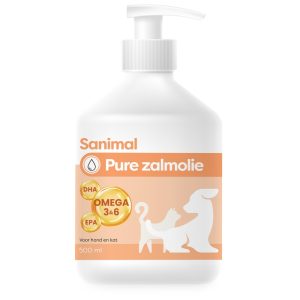 Sanimal Pure Zalmolie 500 ml fles voor hond en kat met omega 3 vetzuren