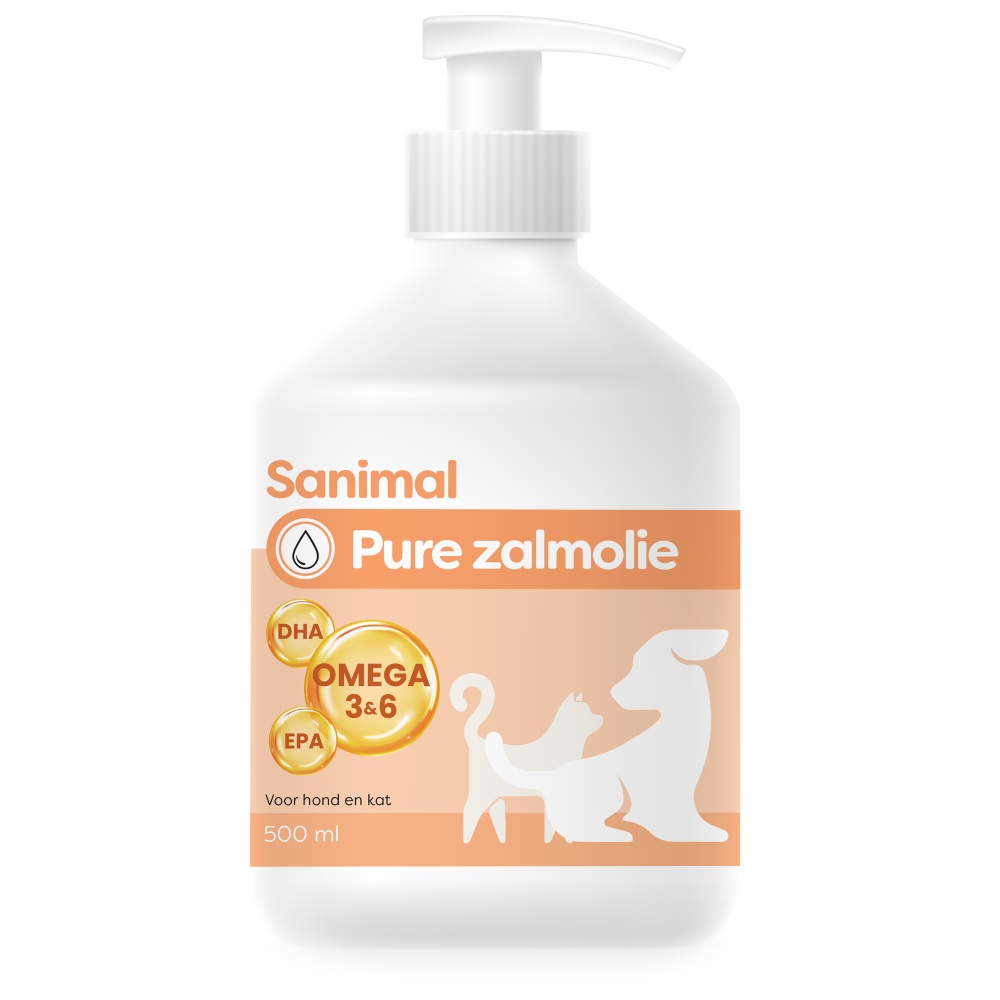 Sanimal Pure Zalmolie 500 ml fles voor hond en kat met omega 3 vetzuren