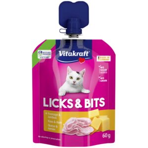 Vitakraft Licks & Bits Kaas & Ham 60 gram kattensnack in knijpverpakking