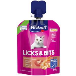 Vitakraft Licks & Bits Garnaal Tomaat 60 gram kattensnack in knijpverpakking