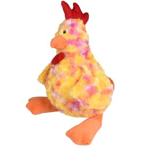 Pluche kip geel hondenspeeltje van pluche met knispergeluid
