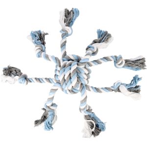 Katoenen octopus Jim 17 cm blauw wit grijs knoopbal hondenspeelgoed van katoen