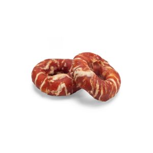 Kauwring met eend en kabeljauw 7,5 cm hondensnack donut van runderhuid