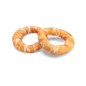 Kauwring met kip en kabeljauw 12,5 cm hondensnack donut van runderhuid