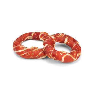 Kauwring met eend en kabeljauw 12,5 cm hondensnack donut van runderhuid