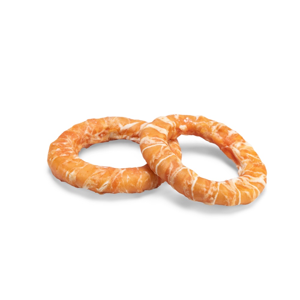 Kauwring met kip en kabeljauw 19 cm hondensnack donut van runderhuid
