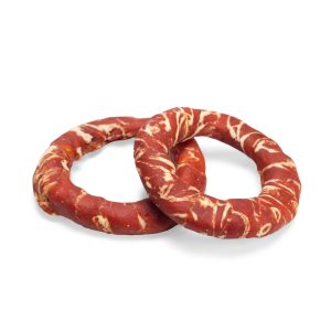 Kauwring met eend en kabeljauw 19 cm hondensnack donut van runderhuid