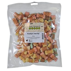 Koekjes met kip 400 gram hondensnack – gekleurde koekjes omwikkeld met gedroogde kip