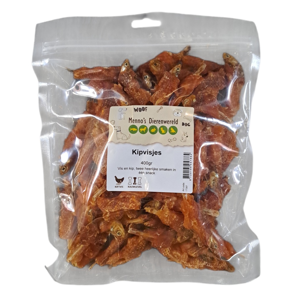 Kipvisjes 400 gram hondensnack – gedroogde visjes omwikkeld met kipfilet