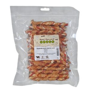 Rawhide stick met kip en rund 12 cm 400 gram – buffelhuid kauwstaaf voor kleine honden