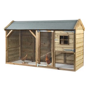 Glorenza Kippenhok Kiki 243x95x148 cm houten kippenhok met overdekte ren en spits dak