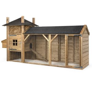 Glorenza Kippenhok Hooiberg Lyn 358x110x190 cm houten kippenhok met overdekte ren en legnest