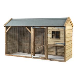 Glorenza Konijnenhok Lola 243x95x148 cm houten konijnenhok met overdekte ren in tuin