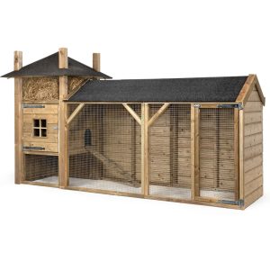 Glorenza Konijnenhok Hooiberg Sterre 340x110x190 cm houten konijnenhok met overdekte ren en puntdak