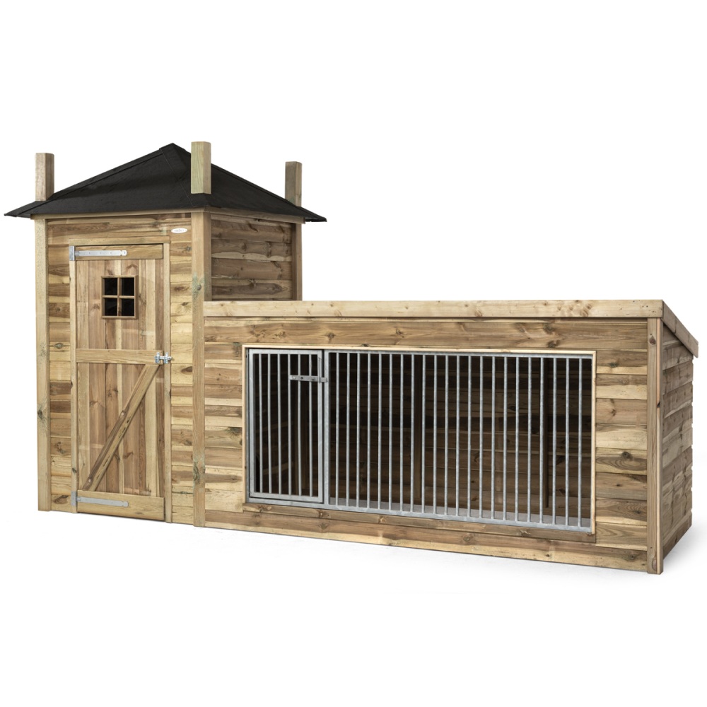 Voldux Hondenhok Lize 392x150x235 cm hondenhok met kennel en hooibergdak