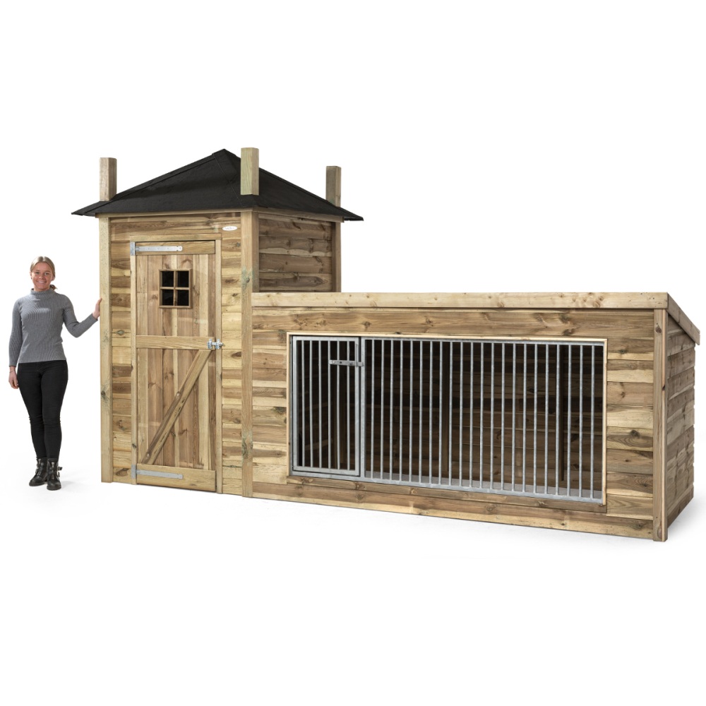 Voldux Hondenhok Lize 392x150x235 cm hondenhok met kennel en hooibergdak