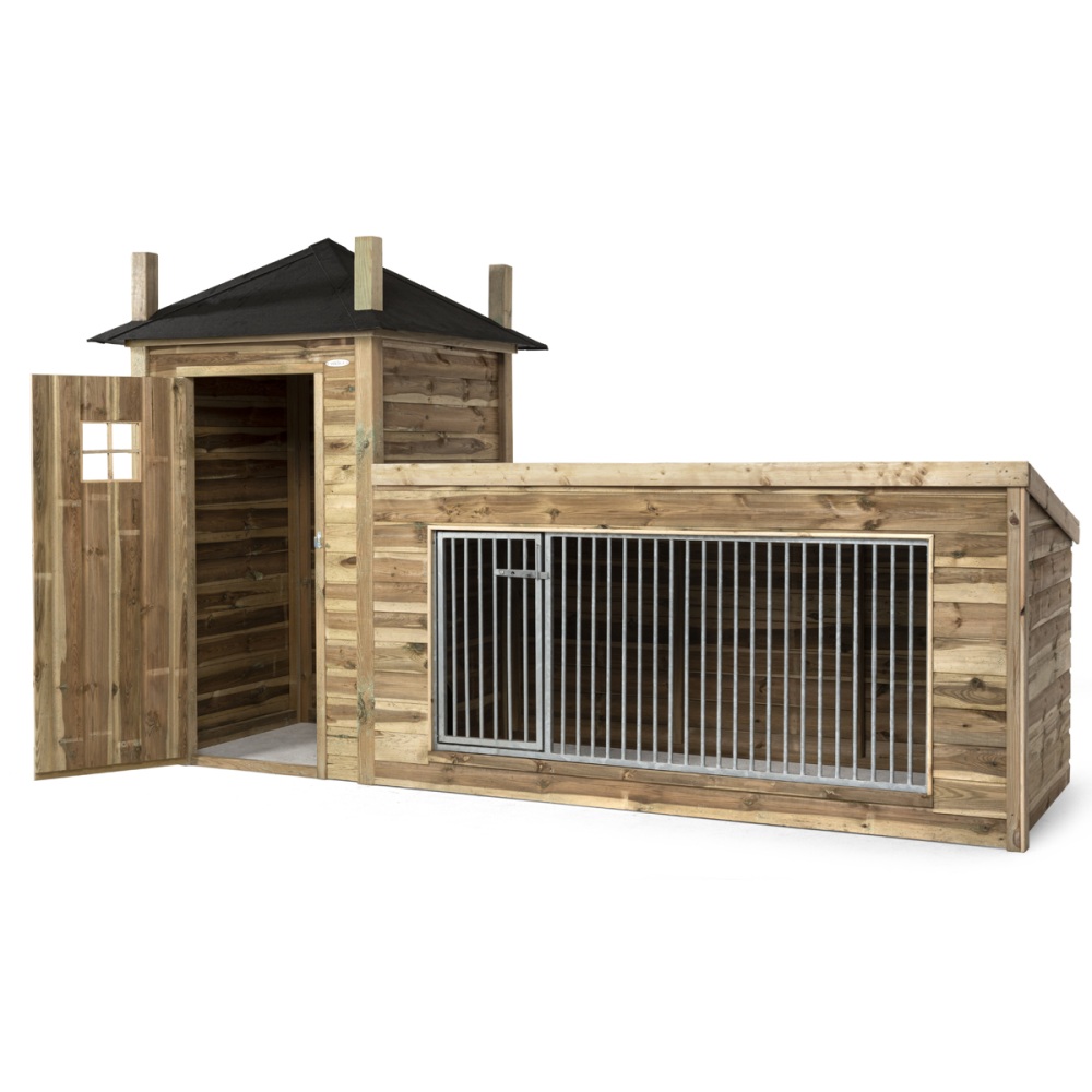 Voldux Hondenhok Lize 392x150x235 cm hondenhok met kennel en hooibergdak