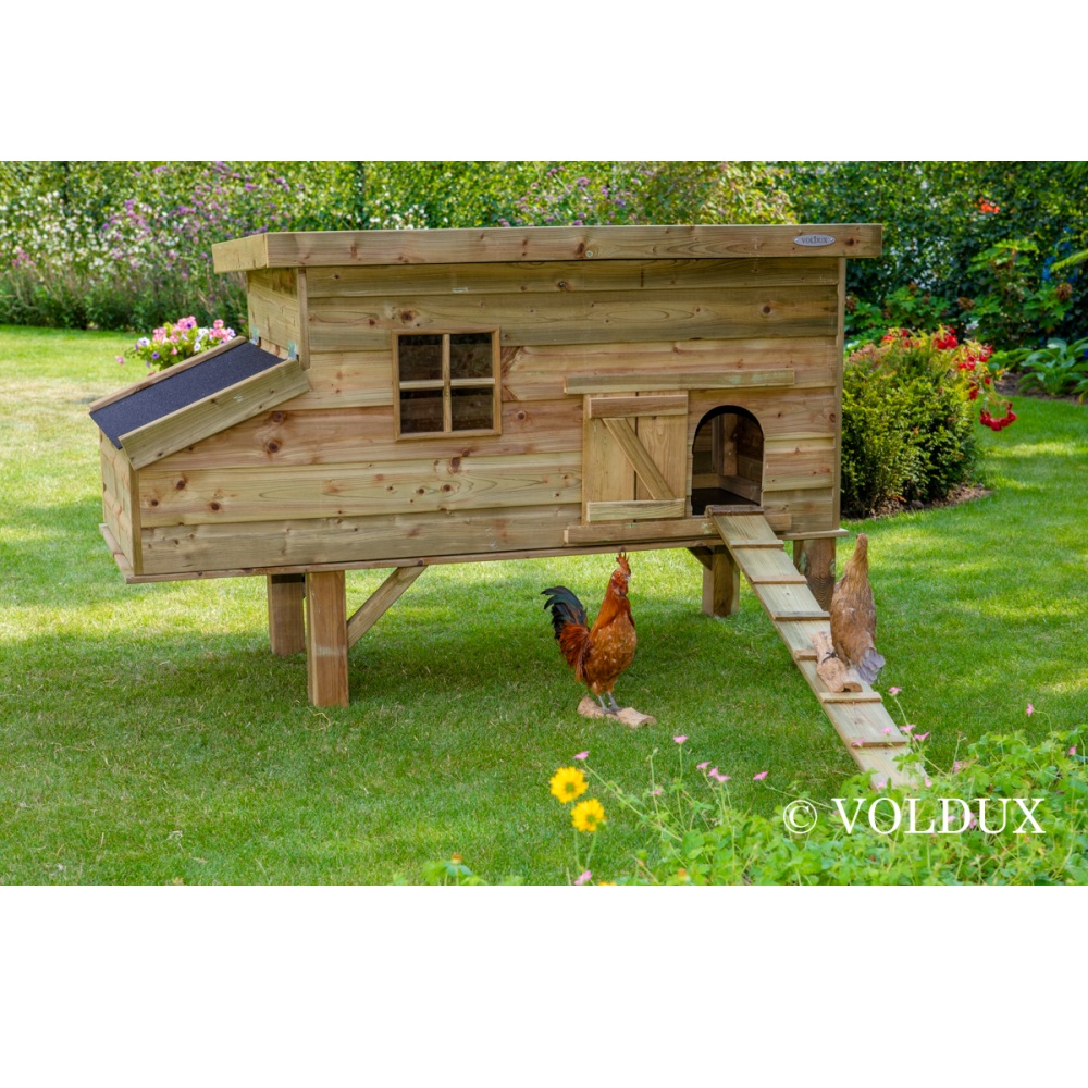 Sfeerfoto: Voldux Kippenhok Finn 190x88x110 cm houten kippenhok met legnest en loopplank
