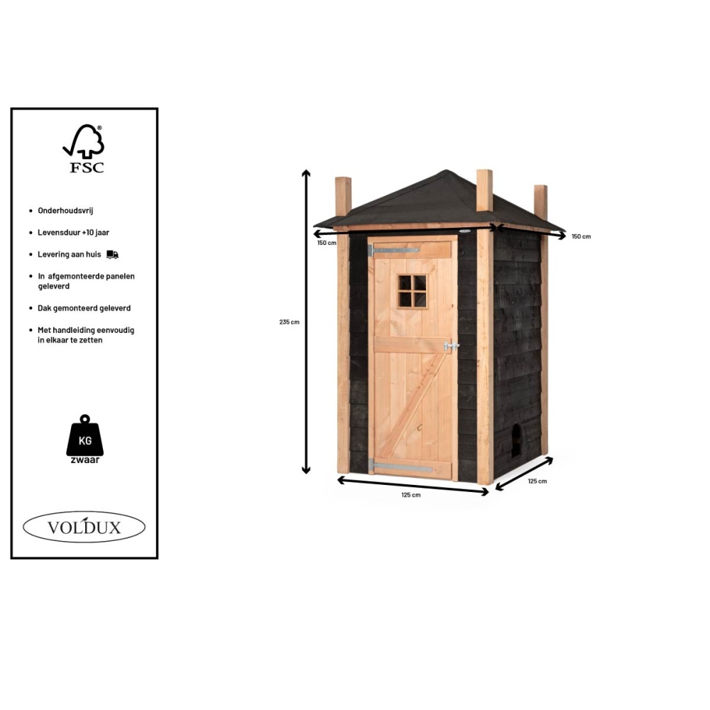 Afmetingen: Voldux Kippenhok Hooiberg Mees 150x150x235 cm luxe kippenhok in hooibergstijl met Douglas hout