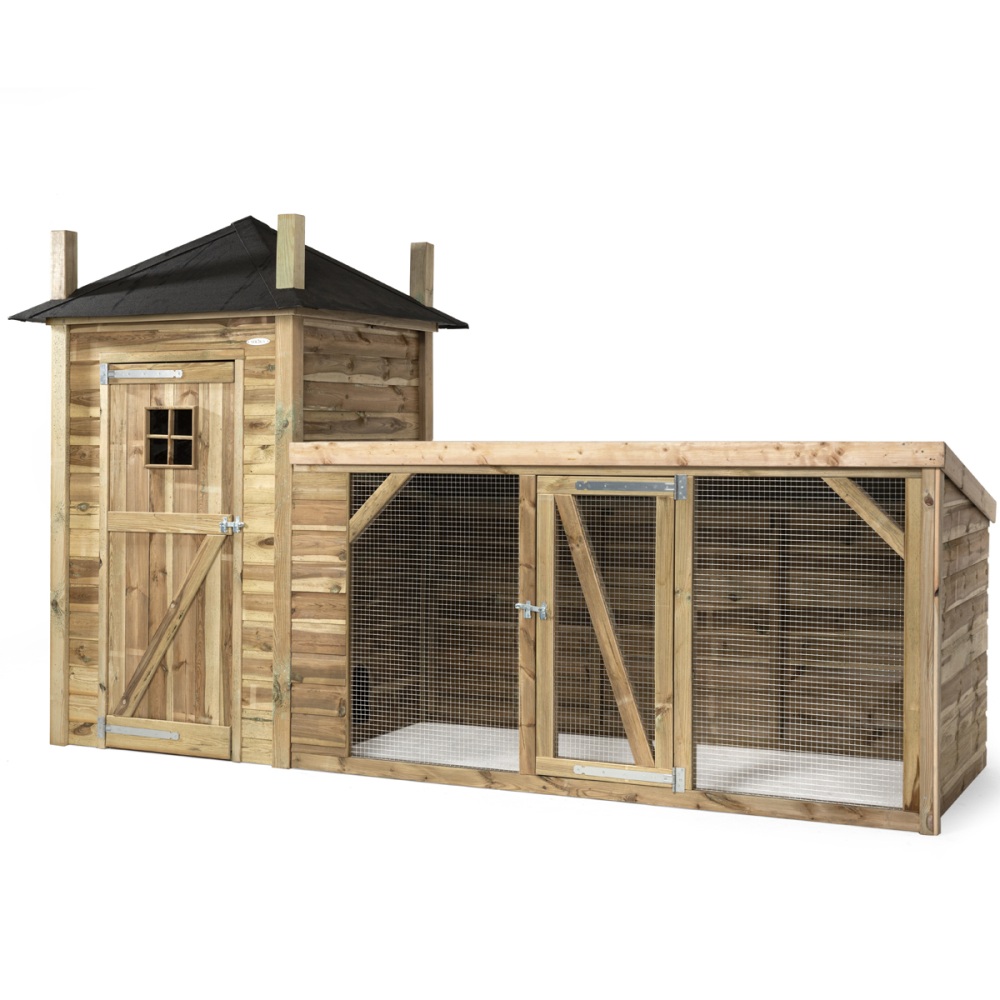 Voldux Kippenhok Lotte 392x150x235 cm groot kippenhok met hooiberg en uitloopren