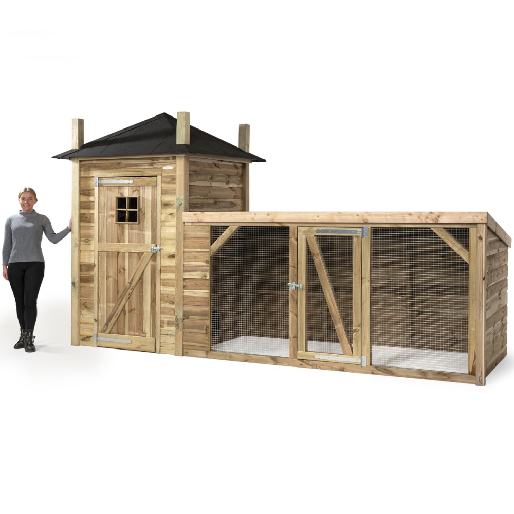 Voldux Kippenhok Lotte 392x150x235 cm groot kippenhok met hooiberg en uitloopren