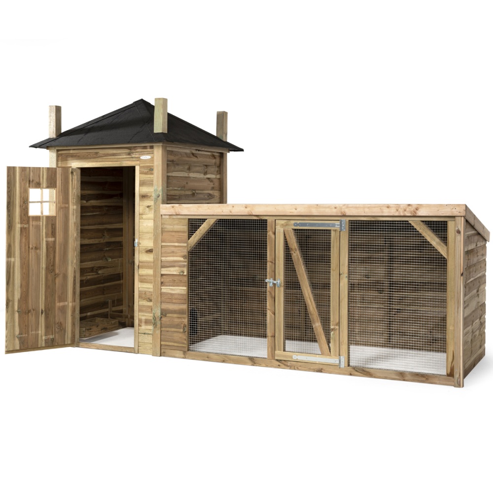 Voldux Kippenhok Lotte 392x150x235 cm groot kippenhok met hooiberg en uitloopren