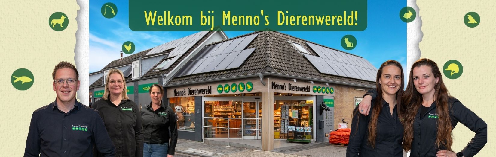 Webshop banner met daarop ons personeel en de winkel