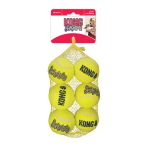 Kong air squeaker ball m 6 stuks geel 6 cm piepende apporteerballen voor honden