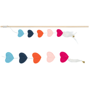 kattenhengel met hartjes hout en vilt met kattenkruid 48 cm