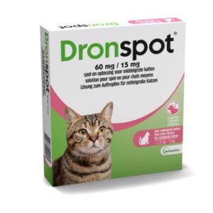 Dronspot middelgrote katten 2 pipetten spot-on ontworming voor katten van 2,5 tot 5 kg tegen spoelwormen haakwormen en lintwormen